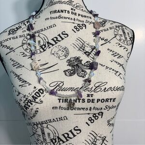 Handmade ID Badge Beaded Necklace Amethyst & Crystal Colours
